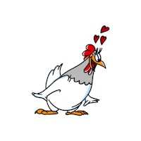 a cartoon rooster with a heart on his head