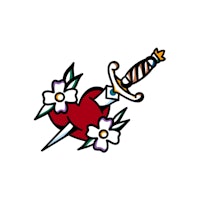 a tattoo with a sword and flowers