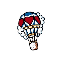 a hot air balloon with hearts on it