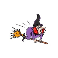 a cartoon witch flying on a broom