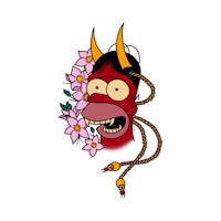 an image of a devil with flowers and horns