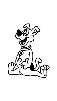 a black and white drawing of a dog sitting down