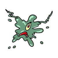 a green splatter monster on a white background