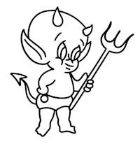 a cartoon devil holding a pitchfork